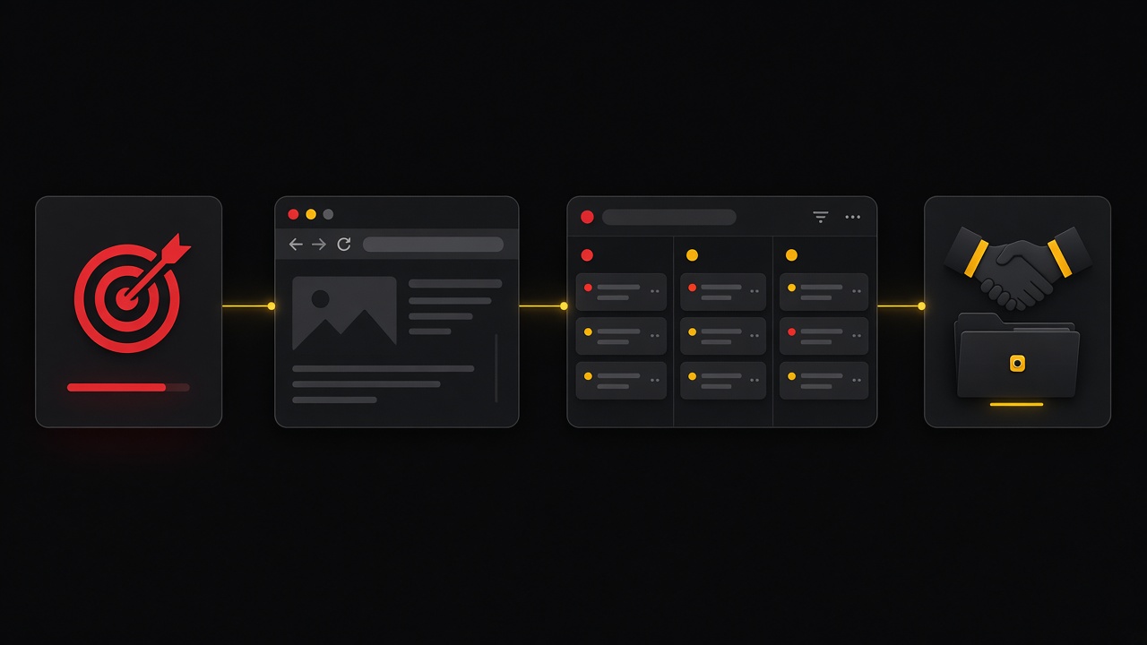 Funil: anúncio, destino, CRM e obra fechada